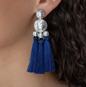 Taj Mahal Tourist - Blue Fringe Earrings